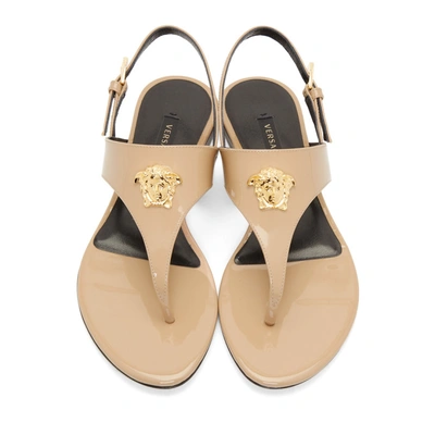 Shop Versace Beige Patent Medusa Palazzo Sandals In D2joh Nude