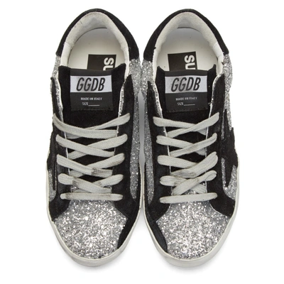 Shop Golden Goose Silver & Black Glitter Superstar Sneakers