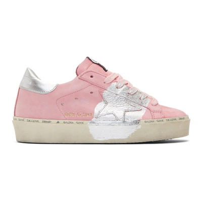 Shop Golden Goose Pink Silver Leaf Hi Star Sneakers