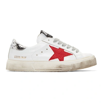 Shop Golden Goose White And Silver May Sneakers