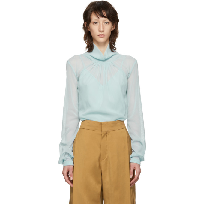 sheer blue blouse