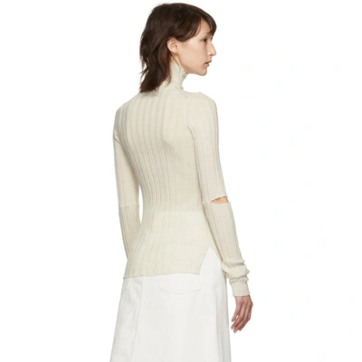 Shop Helmut Lang White Slash Rib Turtleneck In Ivory Mel