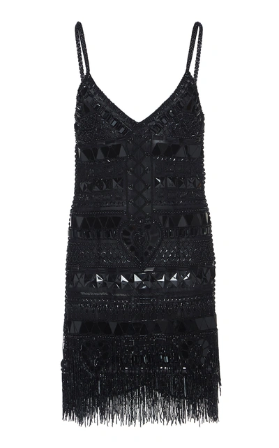 Shop Dundas Fringed Embellished Mini Dress In Black