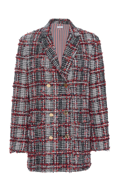 Shop Thom Browne Oversized Tweed Wool-blend Jacket In Red