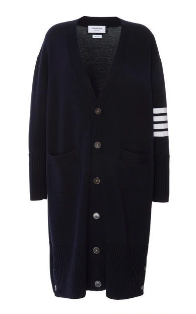 Shop Thom Browne Oversized Stripe-detailed Wool Cardigan In Navy