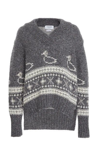 Shop Thom Browne High-low Wool-mohair Sweater In Grey