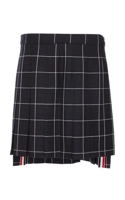 Shop Thom Browne Grid Pleated Wool Mini Skirt In Navy
