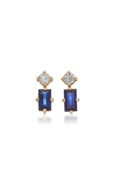 Shop Yi Collection 18k Gold Sapphire And Diamond Earrings In Navy