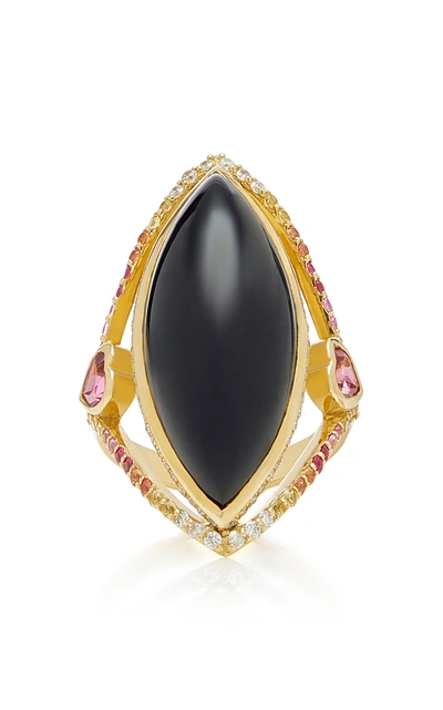 Shop Ele Karela Black Marquise 18k Gold Sapphire Diamond And Onyx Ring