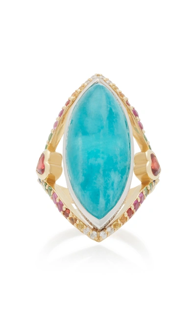Shop Ele Karela Amazonite Marquise 18k Gold Sapphire Diamond And Amazonite Ring In Blue
