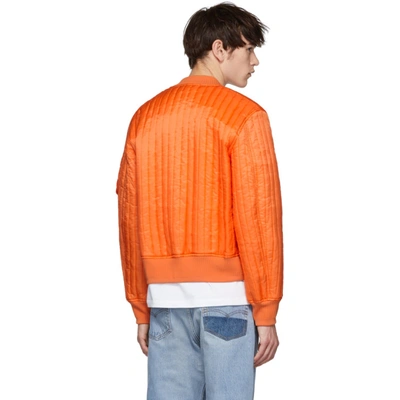 Shop Helmut Lang Orange Quilted Nylon Bomber Jacket In Signal