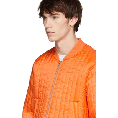 Shop Helmut Lang Orange Quilted Nylon Bomber Jacket In Signal