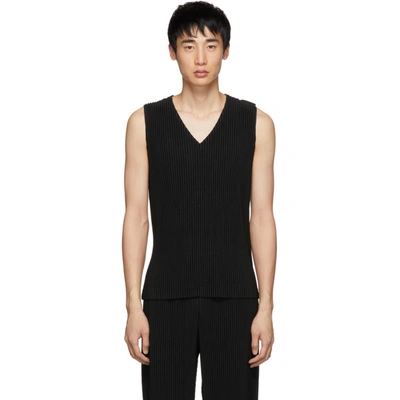 Shop Issey Miyake Black Pleated Tank Top In 15black