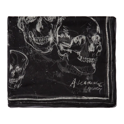 Shop Alexander Mcqueen Black Silk Graffiti Scarf