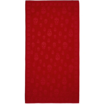 Shop Alexander Mcqueen Red Skulls Towel In 6400 Red