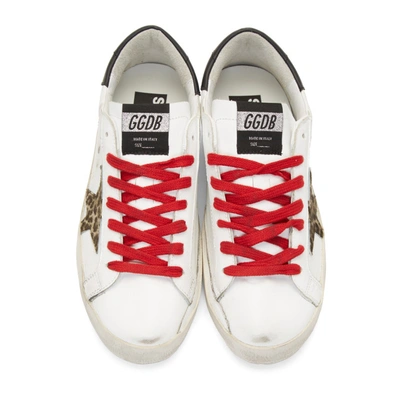 Shop Golden Goose White And Black Leopard Superstar Sneakers In White Black