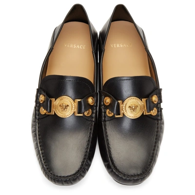 Shop Versace Black Tribute Driver Loafers In D41oh Nero-