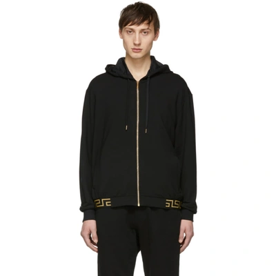 Shop Versace Underwear Black Greca Border Lounge Hoodie In A80g Black