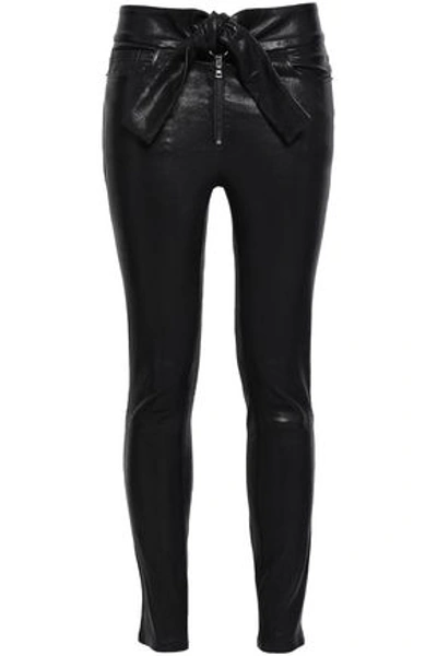 Shop Frame Woman Tie-front Stretch-leather Skinny Pants Black