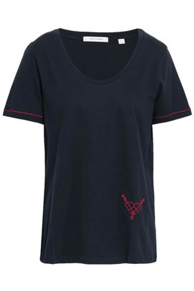 Shop Chinti & Parker Chinti And Parker Woman Embroidered Cotton-jersey T-shirt Navy