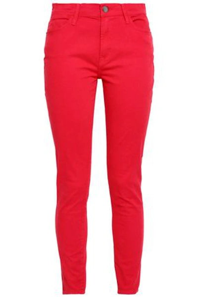 Shop Frame High-rise Skinny Jeans In Red