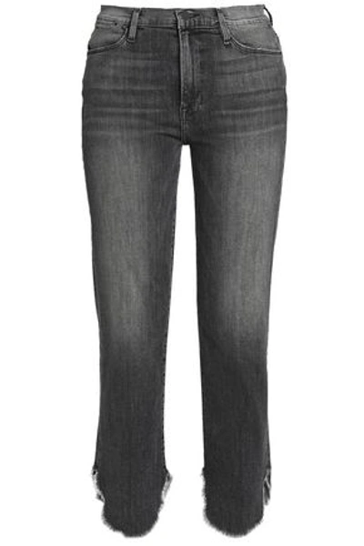 Shop Frame Woman Faded High-rise Slim-leg Jeans Light Gray