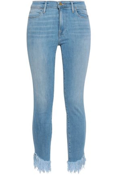 Shop Frame Woman Ling Frayed High-rise Skinny Jeans Light Denim
