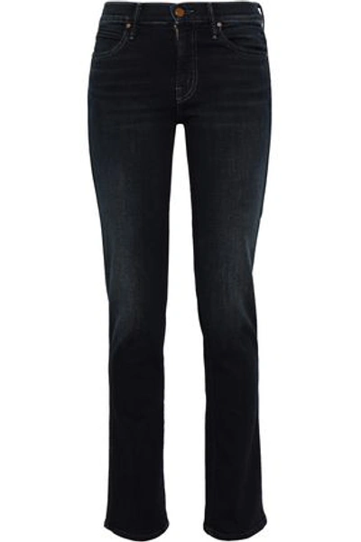 Shop Mother Woman Mid-rise Straight-leg Jeans Dark Denim
