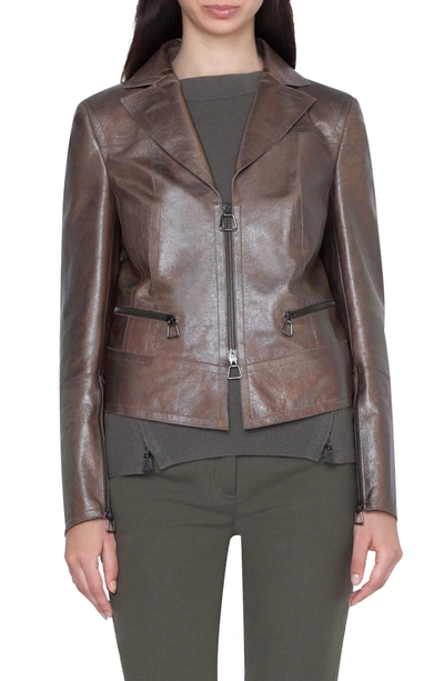 Shop Akris Metallic Leather Crop Jacket In 043 Magnet