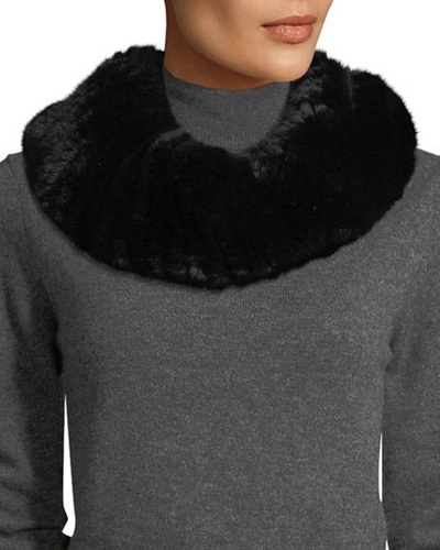 Shop Surell Stretch Knit Short Fur Infinity Scarf In Black