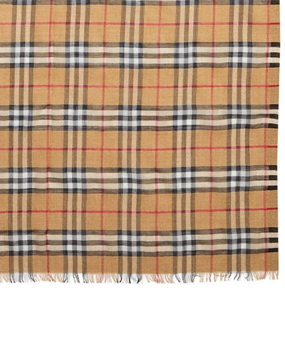 Shop Burberry Metallic Vintage Check Gauze Scarf In Antique Yellow