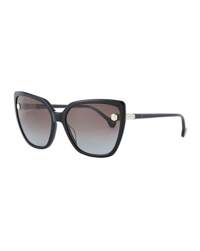 Shop Ferragamo Fiore Cat-eye Acetate Sunglasses In Black