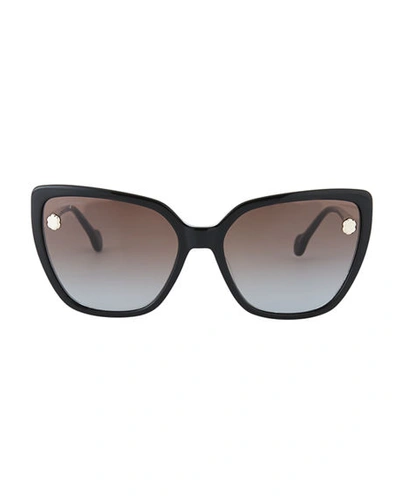 Shop Ferragamo Fiore Cat-eye Acetate Sunglasses In Black