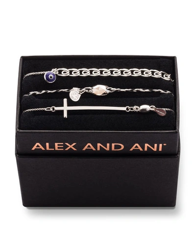Shop Alex And Ani Tall Cross Bracelet Gift Set In Silver