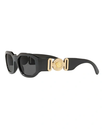 Versace Chunky Rectangle Sunglasses W/ Logo Disc Arms In Black 