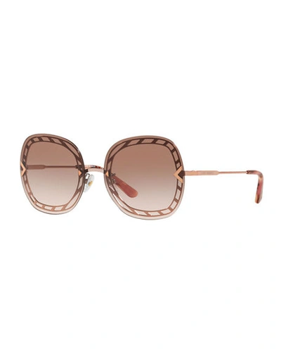 Shop Tory Burch Rimless Lens-over-frame Square Sunglasses In Rose Gold