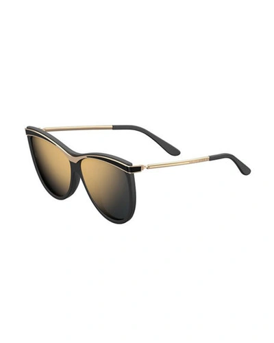 Shop Elie Saab Mirrored Cat-eye Sunglasses In Black/gold