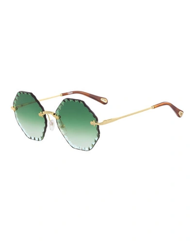 Shop Chloé Rosie Rimless Scalloped Sunglasses In Green