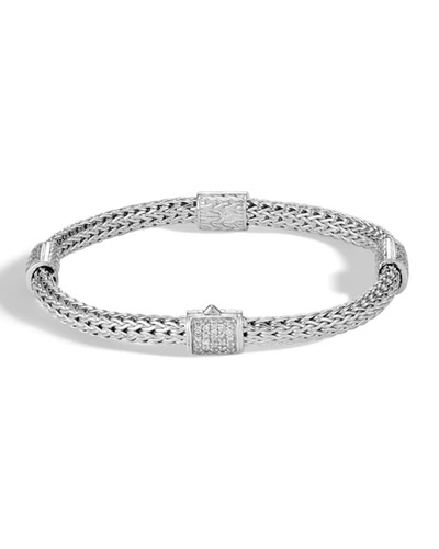 Shop John Hardy Classic Chain Pave Diamond Four-station Bracelet In Silver