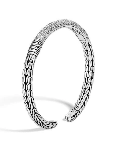 Shop John Hardy Classic Chain Flex Cuff W/ Diamonds In Silver