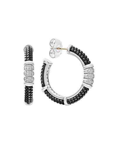 Shop Lagos Black Caviar Diamond Hoop Earrings