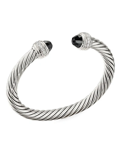 Shop David Yurman 7mm Cable Bracelet With Diamonds & Semiprecious Stones In Onyx