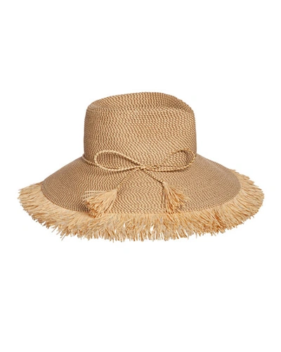 Shop Eric Javits Antigua Woven Raffia Fringe Sun Hat In Peanut