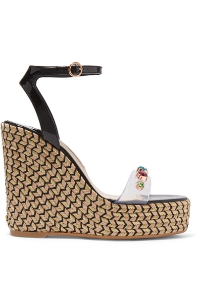 Shop Sophia Webster Dina Embellished Vinyl And Patent-leather Espadrille Wedge Sandals