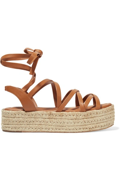 Shop Zimmermann Leather Espadrille Platform Sandals In Tan