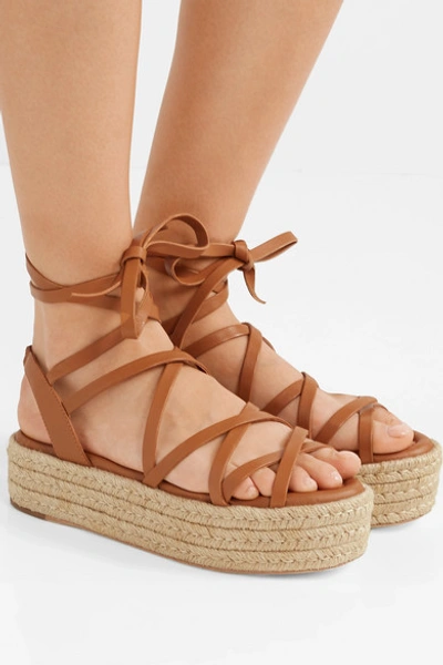 Shop Zimmermann Leather Espadrille Platform Sandals In Tan