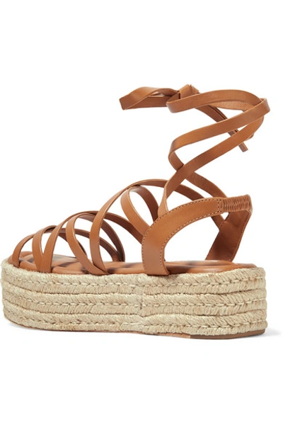 Shop Zimmermann Leather Espadrille Platform Sandals In Tan