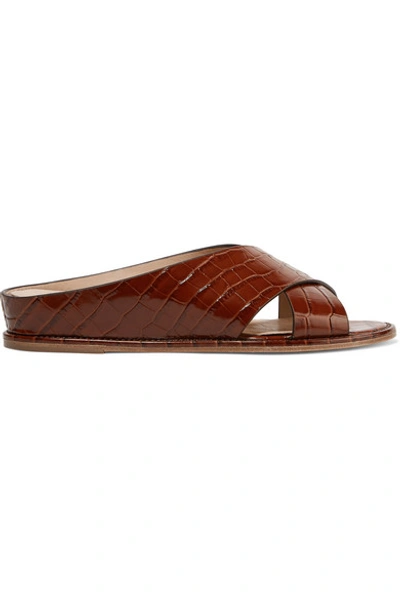 Shop Gabriela Hearst Ellington Croc-effect Leather Wedge Sandals In Brown