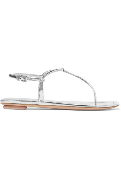 Shop Prada Metallic Leather Sandals In Silver