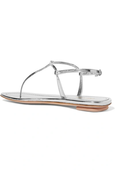 Shop Prada Metallic Leather Sandals In Silver